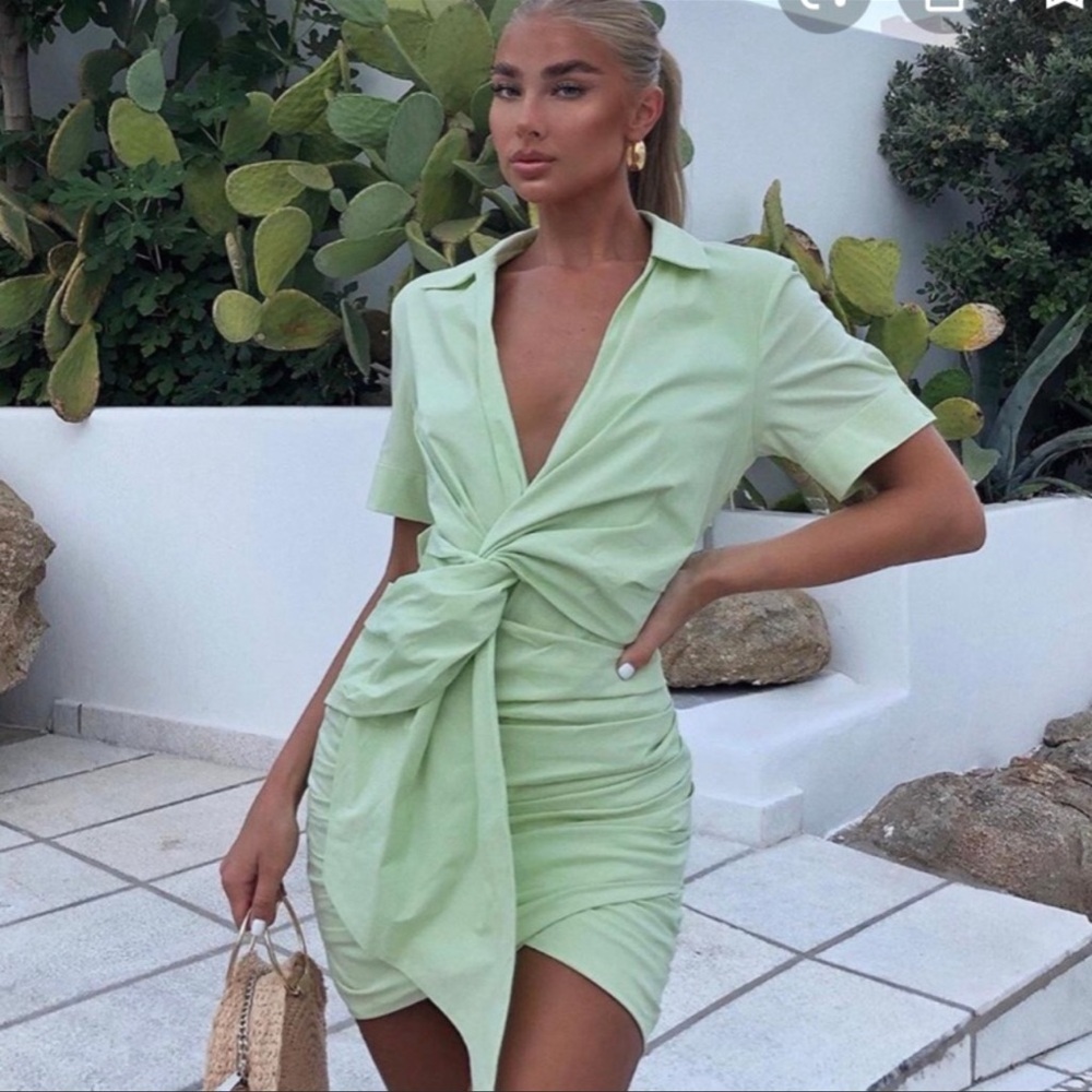 Zara Green Apple Poplin Dress